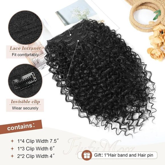 Clip In Hair Extensions Silk Hair 20 Inch Curly Natural Soft Women Black